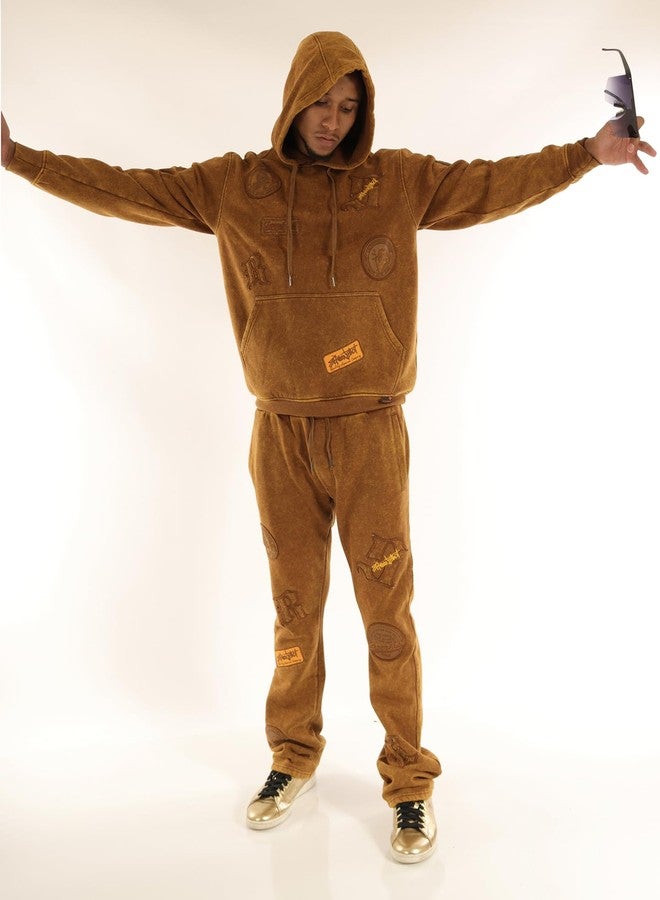 SCREENSHOT-H11456 Mens Upgraded Premium Streetwear Stone Washed Fleece Hoodie - Urban Vintage Embroidery Patch Pullover Sweatshirt-Washed Toffee-Medium - Image 5